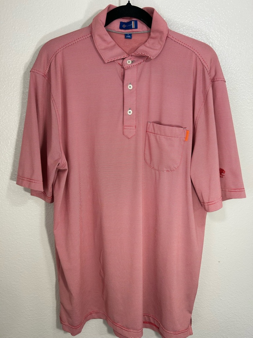 Men's Short-Sleeve Golf Polo in Red Stripes